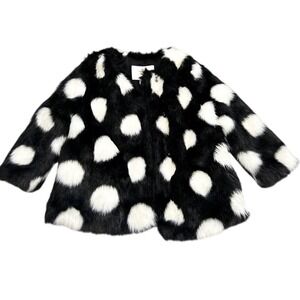Kate Spade New York Girls Faux Fur Polka Dot Coat Black White Size 2 93F16050-83